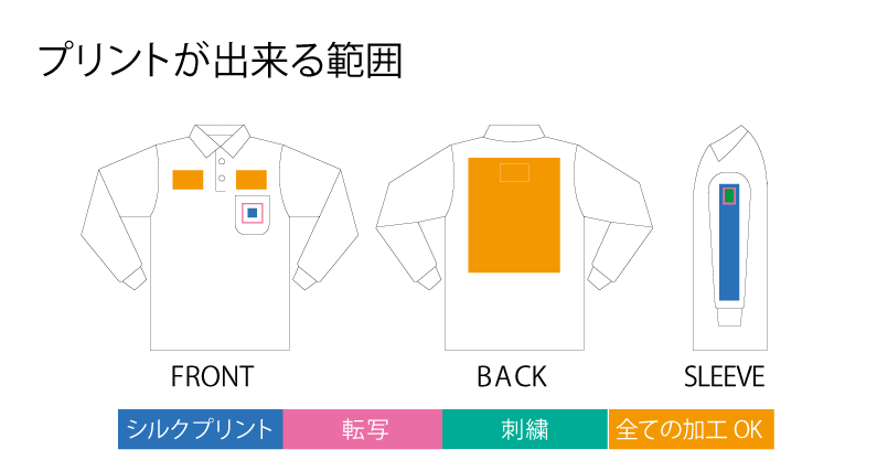 長袖ポロシャツプリント位置